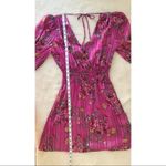 WAYF  Pink Floral Long Sleeve‎ Mini Dress Cocktail Party Low Back Satin XS New Photo 13