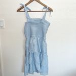 Sincerely Jules  Light Blue Smocked Tiered Floral Tank Top Tie Strap Mini Dress Photo 8