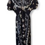 Blue V Neck Empire Waist
Flower Long Dress with Double
Slits Photo 3