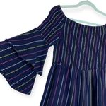 Mud Pie  Desi Off the Shoulder mini dress in navy blue multicolor stripe size S Photo 7