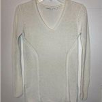 Athleta  XXS White Waffle Knit Cotton Blend V-Neck Tunic Sweater Hi-Low Photo 0