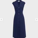 RIHOAS The Navy V Neck Button Cap Sleeve Midi Dress Blue Size L Photo 4