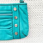 B Makowsky Bright Teal Blue Soft Leather Slim Ruched Front Studded Crossbody Bag Photo 4