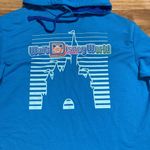 Disney Walt World Cinderella Castle Blue Hoodie Cropped Raw Hem Womens Large Photo 1