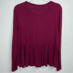 Hooked Up Maroon Ribbed Long Sleeve Peplum Top Large Red Photo 3