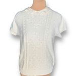 Vintage 90s Cream Knit Sweater Crochet Lace Peter Pan Collar Made in USA Cottage White Size M Photo 7