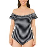 Vince Camuto  Off-Shoulder Striped One Piece - Black and White Photo 1