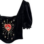 Disturbia Ingrid Embroidered Applique Corset Top in Black size 8 Puff Sleeves Photo 5