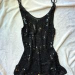 vintage Black Sequin beaded crochet knit Women's cami tank striped Top Size M Photo 6
