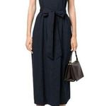 Vince Midi Dress Tie Waist Square Neckline Side Slit 100% Pima cotton Stretchy L Photo 0