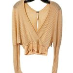 Free People Size Small Peach Long Sleeve Surplice Deep V Neckline Top Photo 0