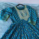 Teal Blue Embroidered & printed Anarkali Long Kurta Kurti Flare Fairy New Size XL Photo 9
