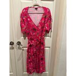 Torrid Pink Leopard Floral Print Midi Wrap Dress Pockets Short Sleeve Size 3 Photo 1