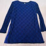 Papell Boutique Royal Blue Beaded Textured Blouse Size M Photo 3
