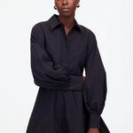 Madewell  Seamed Long Sleeve Mini Shirtdress Poplin Black Minimalist US 8 NWT Photo 0