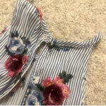 Bebop Blue and White Striped Floral Romper | Size Small Photo 3