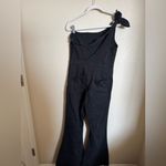 Free People Denim One-Shoulder Flare Jumpsuit Sz Large in Black Photo 6