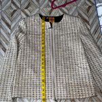 Tory Burch Tweed Boucle Tan Zip Front Jacket Blazer Tan Brown Sz 8 Luxury Preppy Photo 8
