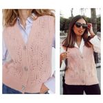 ZARA Pink Jewel Button Pointelle Knit Vest Small Oversized Sweater Rhinestone Photo 7