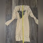 Tan Long Sleeve Mini Dress with Built In Black & Silver Rhinestone Corset Photo 5