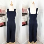 Club Monaco Windowpane Check Jumpsuit Navy Blue Sz 4 Sleeveless Cropped Grid Photo 6
