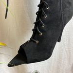 Fashion to figure FTF Nadia Black Faux Suede Lace Up Thigh High Heel Boots 11 Wide Photo 3