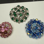 Colorful Rhinestone Brooch Pin Lot Of 3 Vintage Photo 0