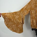 Free People  She’s Ditsy Floral Bodysuit Layered Bell Sleeves Gold Size Small Photo 4