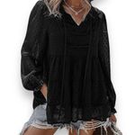 PRETTYGARDEN Women's V-neck Black Chiffon Long Sleeve Boho Blouse Large | EUC Photo 2