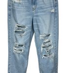American Eagle  SZ 8 Highest Rise Mom Jeans Distressed Rips Chewed Hem Light Wash Photo 0