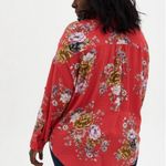 Torrid  Drop Shoulder‎ Cherry Red Rayon Shirt 4X Relaxed Fit Roll Tabbed Sleeves Photo 2