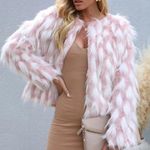 NEW Faux Fur Shabby Pink & White Coat Custom Made Small Photo 0