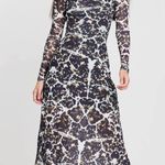 Topshop  Midi Dress Womens 12 Black Tortoiseshell Long Sleeve Mesh Y2K Artsy Edgy Photo 0