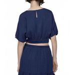 Mango  Cotton Top with Puffed Sleeves Night Blue NWT Large Photo 3