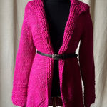 Berretti Italy Chunky Knit Fuchsia Cardigan Mohair Alpaca Single Button Sweater Pink Size L Photo 0