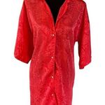 Victoria's Secret Vintage 90s Victoria’s Secret Red/Coral Satin Jacquard Shirt Dress M/L Rare Find Photo 0