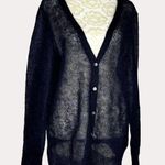 J.Jill  Mohair Wool Blend Cardigan Sweater V Neck Button Sheer Black M bv Photo 0