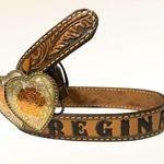 Western Brown Leather Monogrammed “Regina” Belt DBL Heart With Roses Buckle Sm Photo 0
