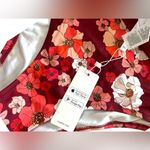 Cupshe NWT  Paige Floral Mid Waisted Bikini Bottom burgundy white high cut sz xxl Photo 2