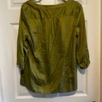 Olive Green Button Front 3/4 Sleeve Pintuck Blouse Top Babydoll Size Large Photo 1