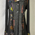 Clotheshead Black Gray Multicolor Knit Wearable Art Patchwork Cardigan Coat L Size XL Photo 0