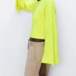ZARA Women’s Knit Fuzzy Neon Cropped Sweater Bell Sleeves Photo 5