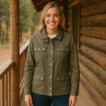 Caslon  Coated Moto Jacket Olive Green Outdoors Utility Equestrian XS Photo 1