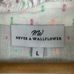 Never A Wallflower High Neck Top‎ Blouse In Pink Confetti Sz L Puff Sleeve White Size L Photo 3