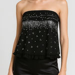 EXPRESS  Black Sequin Embellished Strapless Top Ruffle Hem Party XS Photo 0