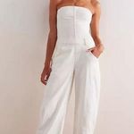 We The Free People NWOT Je Suis Pret Barrel Jumpsuit Size Large White Denim Zip Photo 0