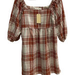 Monteau‎ Los Angeles Plaid Mini Fall Dress Square Neck 3/4 Sleeve Casual M Red Size M Photo 0