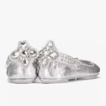 Tory Burch Minnie Crystal Embellished Two Way Ballet Flat Metallic Silver Size 6 Photo 3