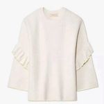 Tory Burch  Ivory Ashley Ribbed Ruffle-Sleeve Sweater Size M Wool Blend $348 MSRP Photo 0