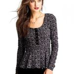 Free People Vintage  Dainty Floral Eyelet Lace Peplum Henley Top Black Medium Photo 0